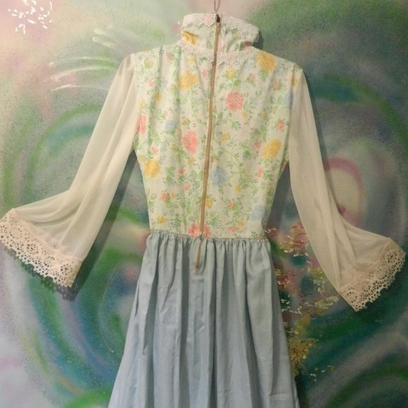 Hand Crafted prairiecore maxi dress vintage style Gunne Sax romantic long sleeve - Picture 8 of 16